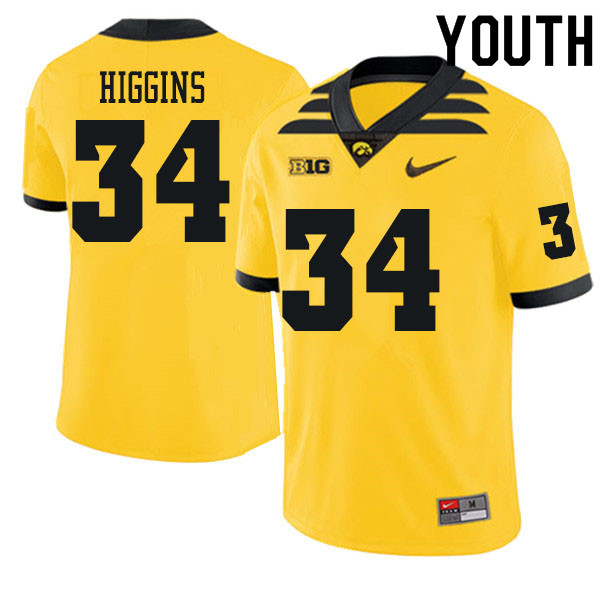 Youth #34 Jay Higgins Iowa Hawkeyes College Football Jerseys Sale-Gold